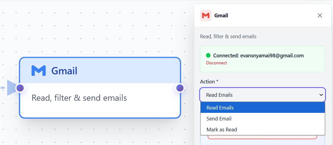 Email configuration panel